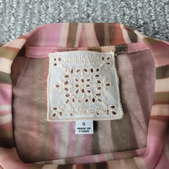 Johnny Was Pink and Brown Wave Pattern Tee - Picture 7 of 7